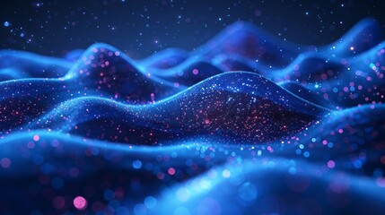 Flow of particles. Abstract Blue Geometric Background. Big Data Visualization. Abstract Image of Future Technology. 3D rendering.