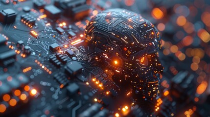 AI Technology Concept Illustration. Dark AI Background. - obrazy, fototapety, plakaty