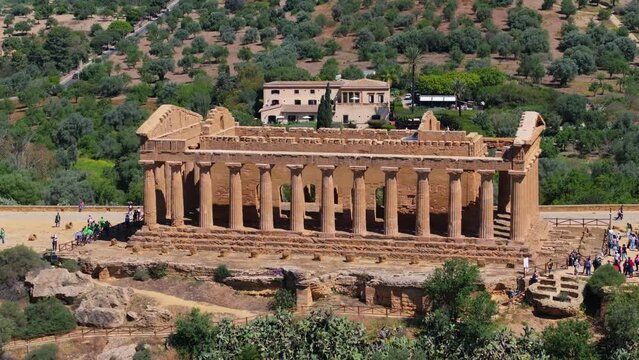 Backwards Drone Shot Reveals Temple of Concordia, Agrigento, Italy