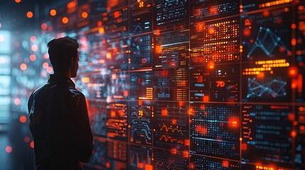 Business finance and investment with big data technology. Cyber space digital world metaverse background.