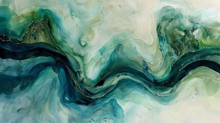 Obraz premium Watercolor painting of a meandering river seen from above, the flowing water a metaphor for calmness and continuity