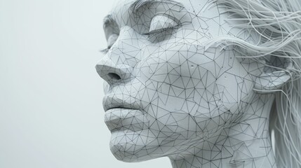 An AI system, a VR system, deep learning technology and a face recognition system in 3D low poly, with pixel artifacts.