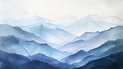 Fototapeta premium Watercolor painting of a peaceful coastal horizon, the blend of sea and sky in soothing blues and greys creating a calming clinic ambiance