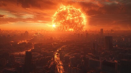 End of the World Spectacular 3D Art Illustration. Global Nuclear War Doomsday Conceptual Background with CG Digital Painting. AI Neural Network Generated Art Armageddon Wallpaper. - obrazy, fototapety, plakaty