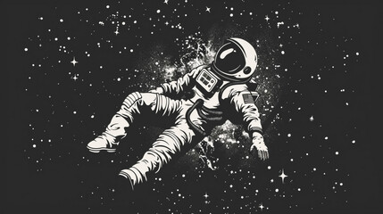 A astronaut wearing space suit  and exploring the space in search of life and water on moon. Black and White wallpaper of astronaut who exploring and landing on the moon.