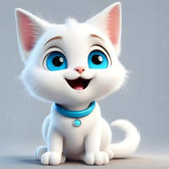A Cute White Cartoon Cat smiling