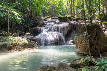 Waterfall along a tropical river in Thailand