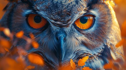 Animated abstract portrait of a cute owl with colorful double exposure paint generated by Generative Artificial Intelligence. - obrazy, fototapety, plakaty