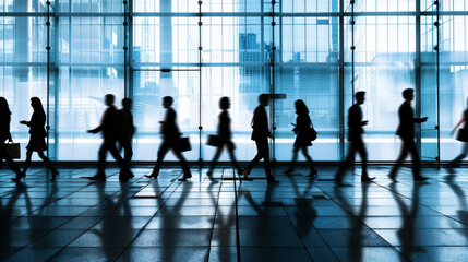 Silhouette image of business people crowd walking and modern building in downtown city