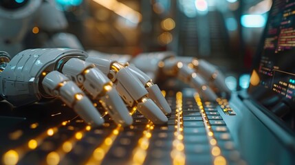 Using a chatbot with artificial intelligence (AI), a search engine, a businessman using a laptop to connect to AI, using a command prompt to generate ideas or solve problems, digital transformation,