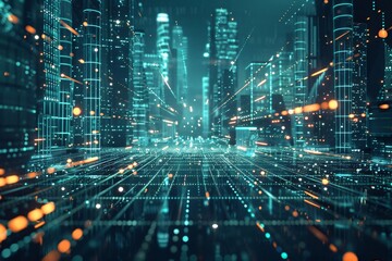 Obraz premium Wallpaper of futuristic city mixed with technonology and light