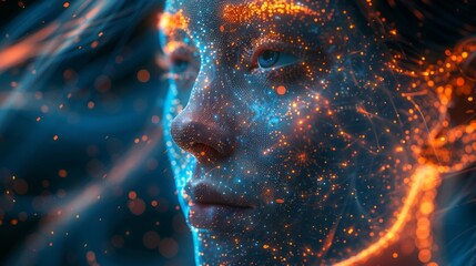 AI artificial intelligence. Chat bot software network. Big data and blockchain system. Neurolink artificial intelligence. Generating art with generative processes.