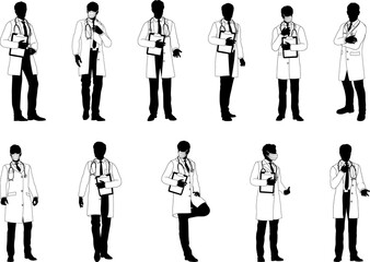 Doctor Men Medical People Silhouette Set
