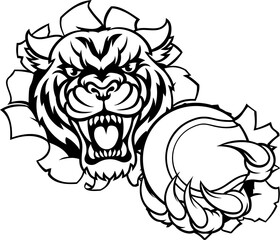 Tiger Cat Animal Sports Tennis Ball Mascot