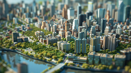A cityscape with a lot of buildings and trees. The city looks very busy and crowded