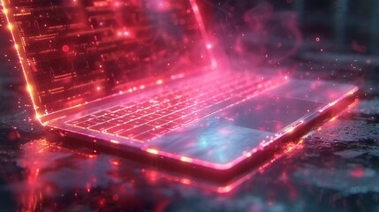 The futuristic illustration shows a laptop in neon colors. You can use it for background pictures or wallpapers.