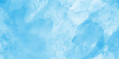 Beautiful bright blue watercolor paper texture, Stylist beautiful white clouds in natural bright morning sky, Sky blue Aquarelle paint paper textured canvas element, hand drawn watercolor texture.