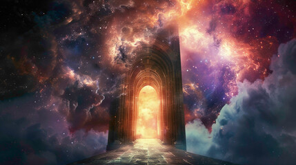 Obraz premium A magical door opening in the passage of clouds.
