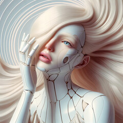 portrait of blonde android woman  - obrazy, fototapety, plakaty
