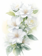 Jasmine flowers watercolor on white background , mother day flower


