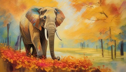 Elephant pencil line art colourful painting isolated texture background