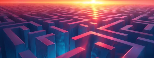 A creative illustration of a maze with a clear path leading to a bright light, symbolizing problem-solving and innovation.