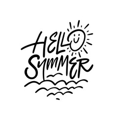 A summerthemed greeting with a sun and waves in a font logo art style