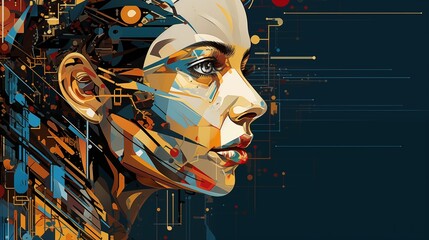 Vector AI Design Abstract Art Reflecting Artificial Intelligence - obrazy, fototapety, plakaty