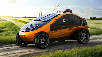 Fototapeta na wymiar a concept vehicle with integrated renewable energy sources, such as wind or solar
