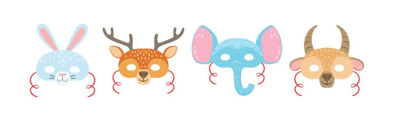 Animal Mask and Face Cover with Strap Vector Set