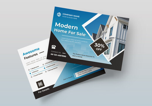 Modern Home For Sale Postcard Template Layout