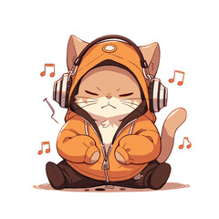 cat sitting listening to music