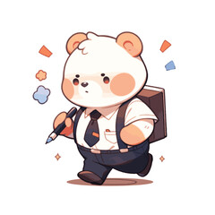 Little bear with a drawing pen