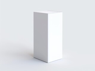 A high-resolution image of a blank white packaging box suitable for product mockups, isolated on a clean background with soft shadows.