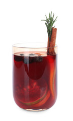 Aromatic Sangria drink in glass on white background