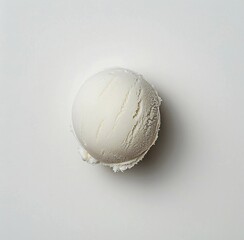a scoop of white ice cream on a white background, negative space, minimalistic, top view