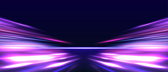 Sport car is made of polygons, lines and connected dots. Light trail wave, fire path trace line, car lights, optic fiber and incandescence curve twirl. High speed road in night time abstraction. 