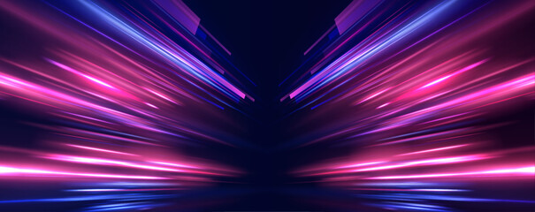 Obraz premium High speed road in night time abstraction. Laser beams luminous abstract sparkling isolated on a transparent background. Vector speed of light in space on dark background.
