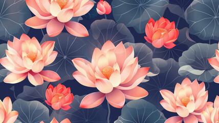 Vibrant Pink Lotus Flowers in Artistic Water Garden