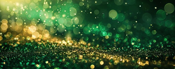Naklejka premium abstract bokeh green and gold glitter background with bokeh defocused glitter for Saint patricks day, Happy St. Patrick's day, St patty's day celebrate