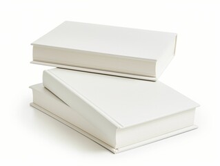 Two white, blank hardcover books stacked against a white background.