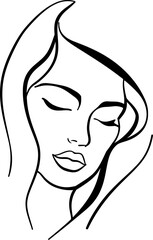 Woman face boho abstract lines silhouette in black color. Vector template design.