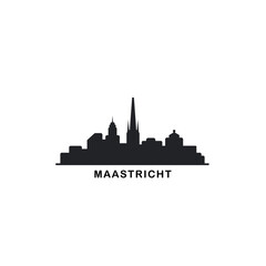 Maastricht cityscape skyline city panorama vector flat modern logo icon. Netherlands, Holland town emblem idea with landmarks and building silhouettes. Isolated solid shape black graphic