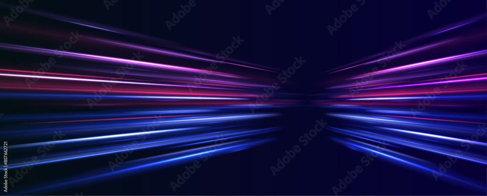Poster Abstract long exposure dynamic speed light trails background. Generative ai. Light trails, golden glitter glow and sparkling flare spiral swirls on transparent background. 