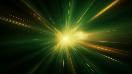 Fototapeta premium Ausbruch aus grünem Licht, abstrakte schöne Lichtstrahlen auf dunkelgrünem Hintergrund, goldgrün funkelnder Hintergrund mit Kopierraum
