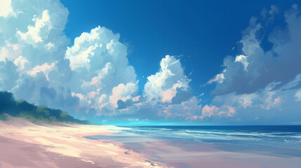 Obraz premium A sense of calm pervades the beach, with the cloudy sky above adding a touch of drama to the tranquil scene below