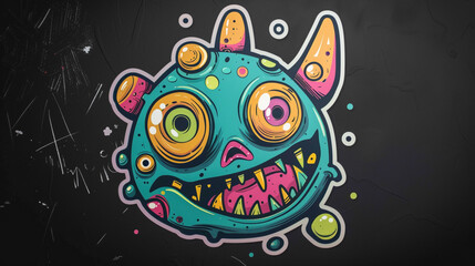 Smiling face of germs animation ilustration with black background.