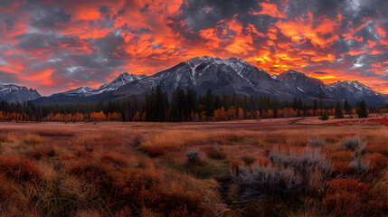 Obraz premium Sunset mountain and sky seen 