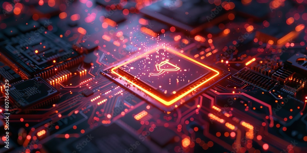Aufkleber internet technology concept with web symbol on a microchip. data flows from the cpu across a futuris