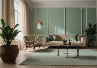 Cozy Living Room with Earthy Neutral Tones Modern Decor and Natural Light, beige and dark atmosphere